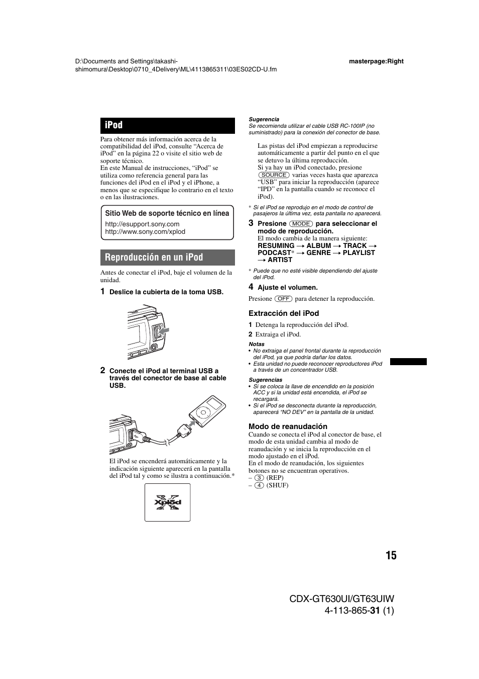 Ipod, Reproducción en un ipod | Sony CDX-GT630UI User Manual | Page 65 / 80