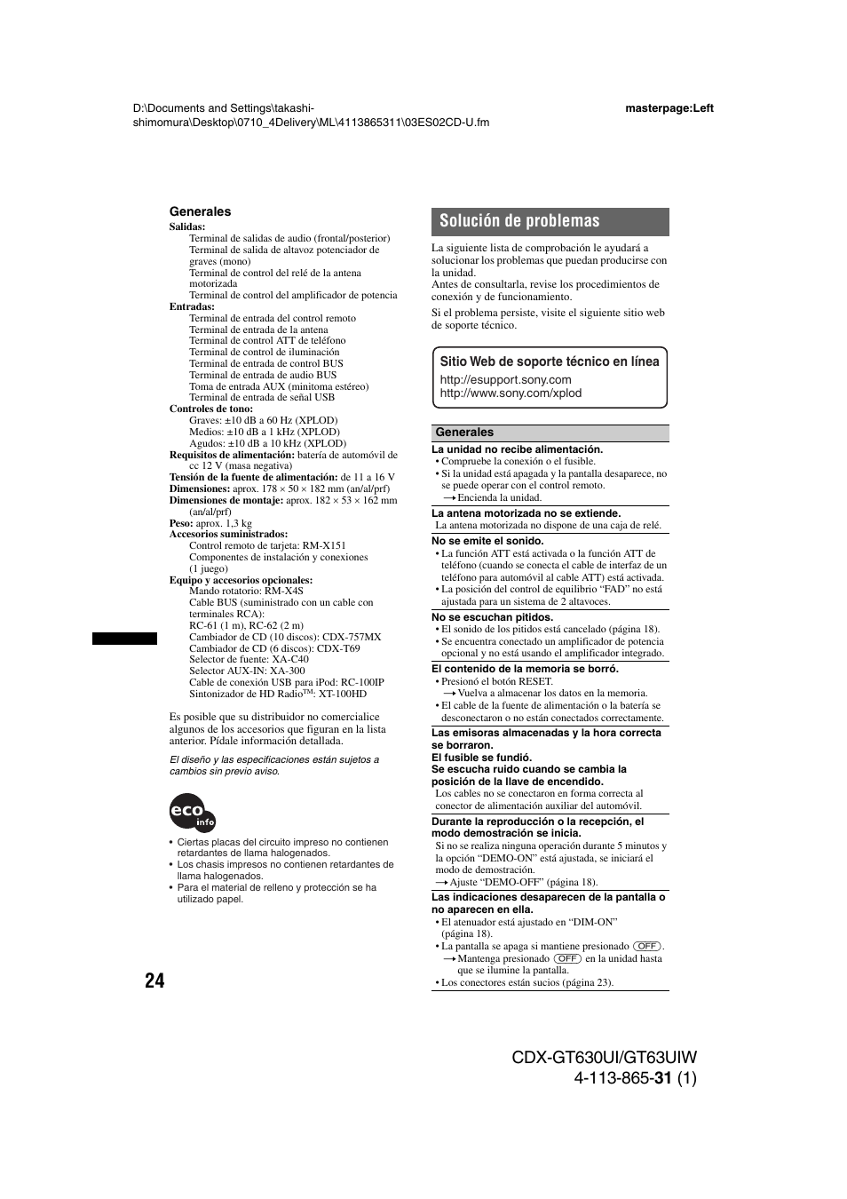 Solución de problemas | Sony CDX-GT630UI User Manual | Page 74 / 80