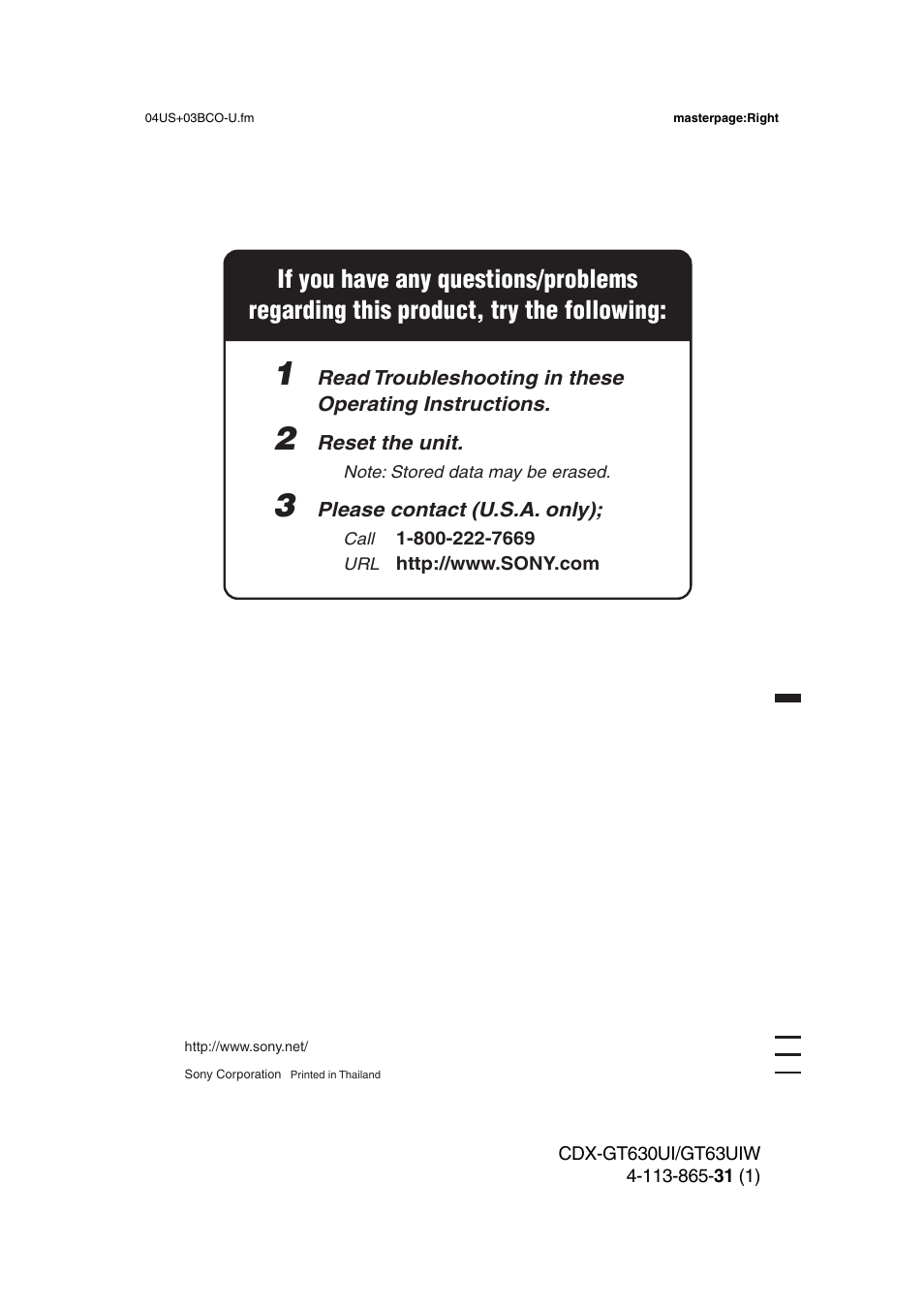 Sony CDX-GT630UI User Manual | Page 80 / 80