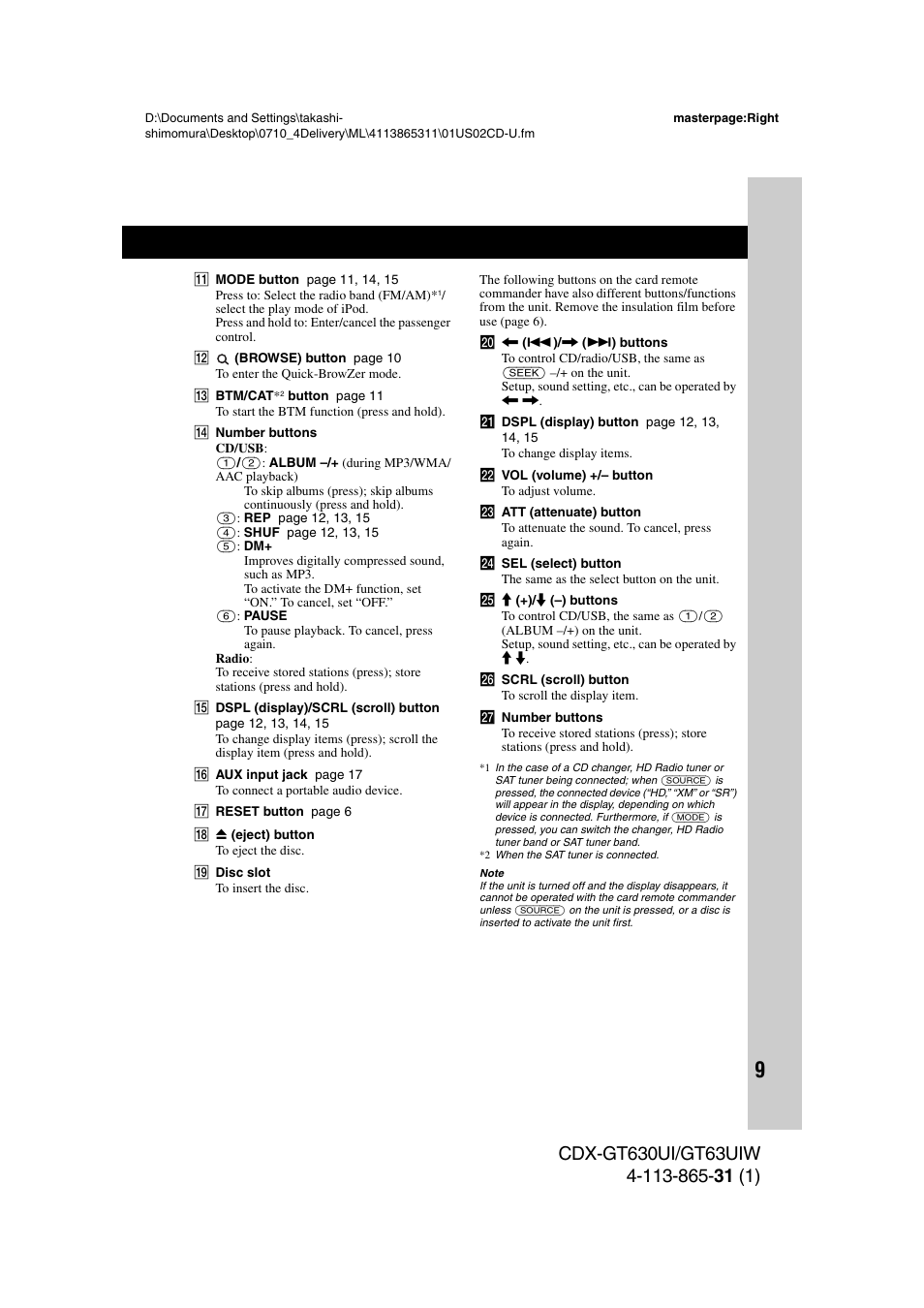 Sony CDX-GT630UI User Manual | Page 9 / 80