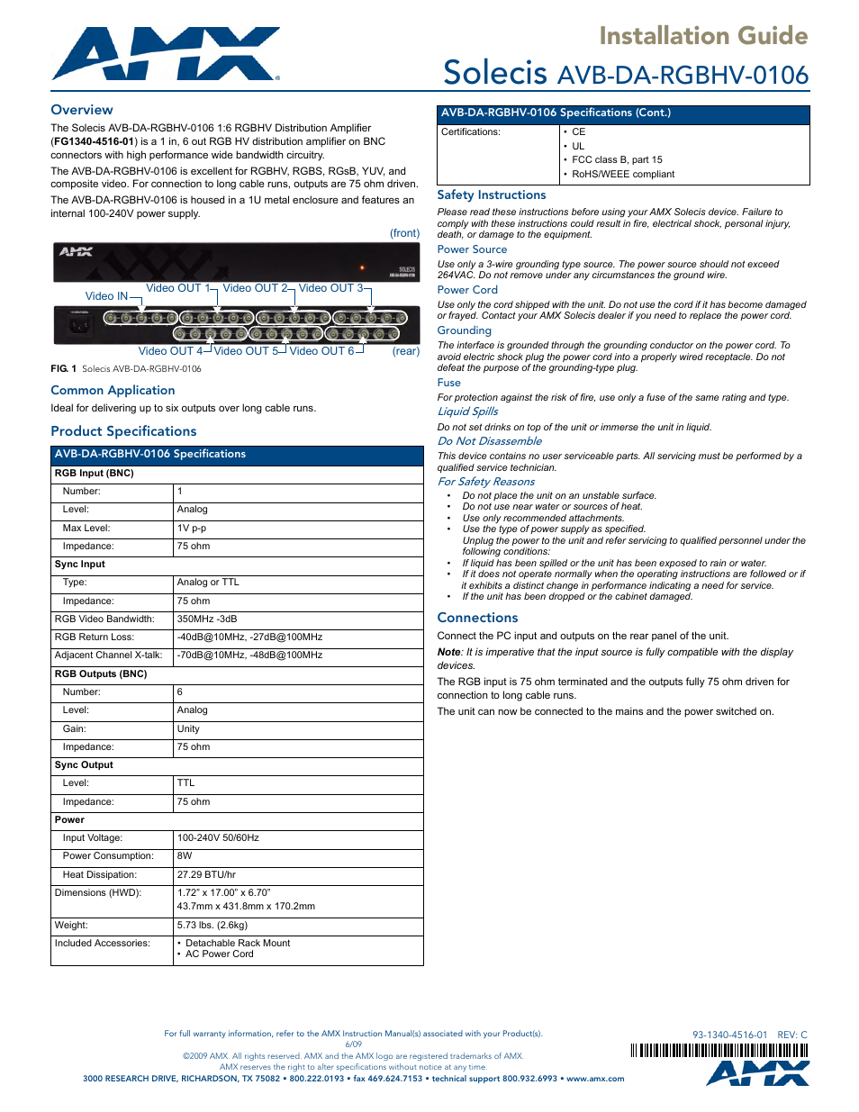 AMX Solecis AVB-DA-RGBHV-0106 User Manual | 1 page