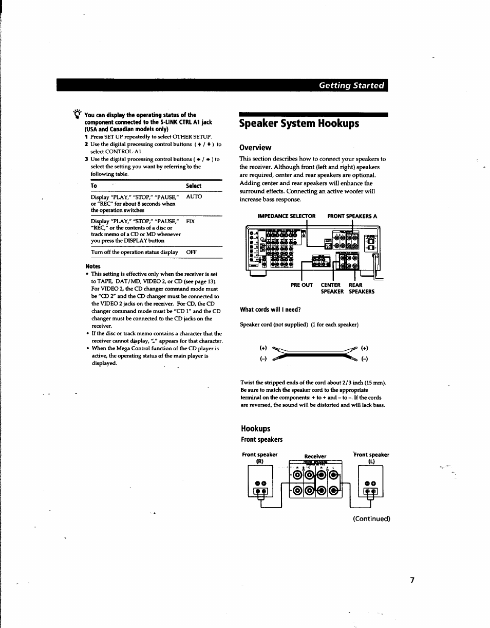 Notes, Speaker system hookups, What cords will i need | Hookups | Sony STR-DA80ES User Manual | Page 7 / 39