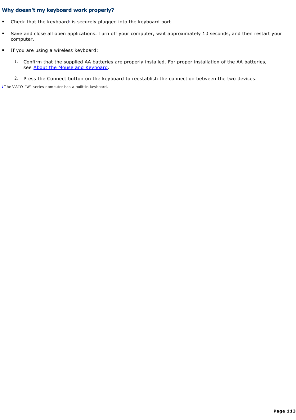 Why doesn't my keyboard work properly | Sony PCV-RS400CG User Manual | Page 113 / 146