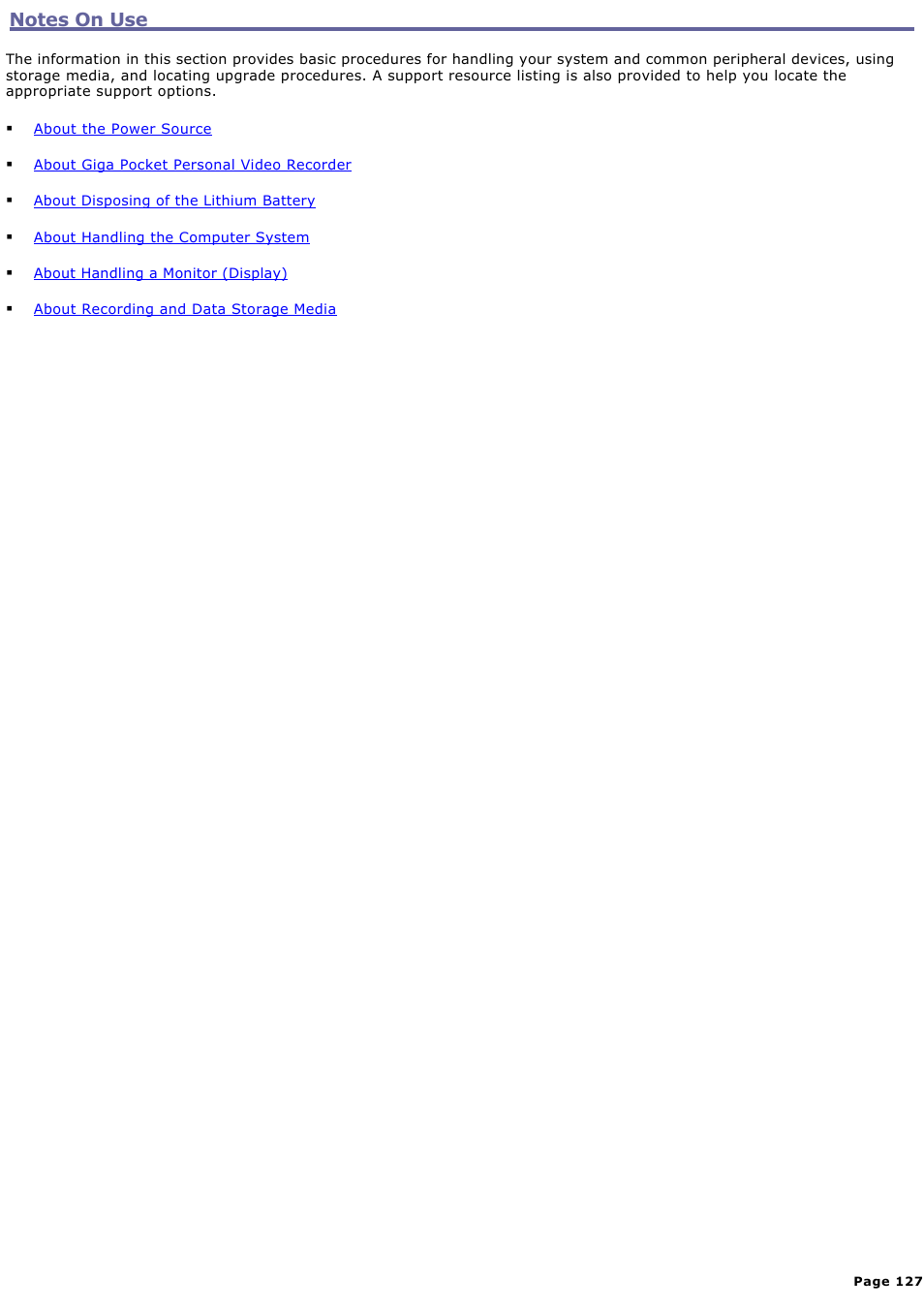 Notes on use | Sony PCV-RS400CG User Manual | Page 127 / 146