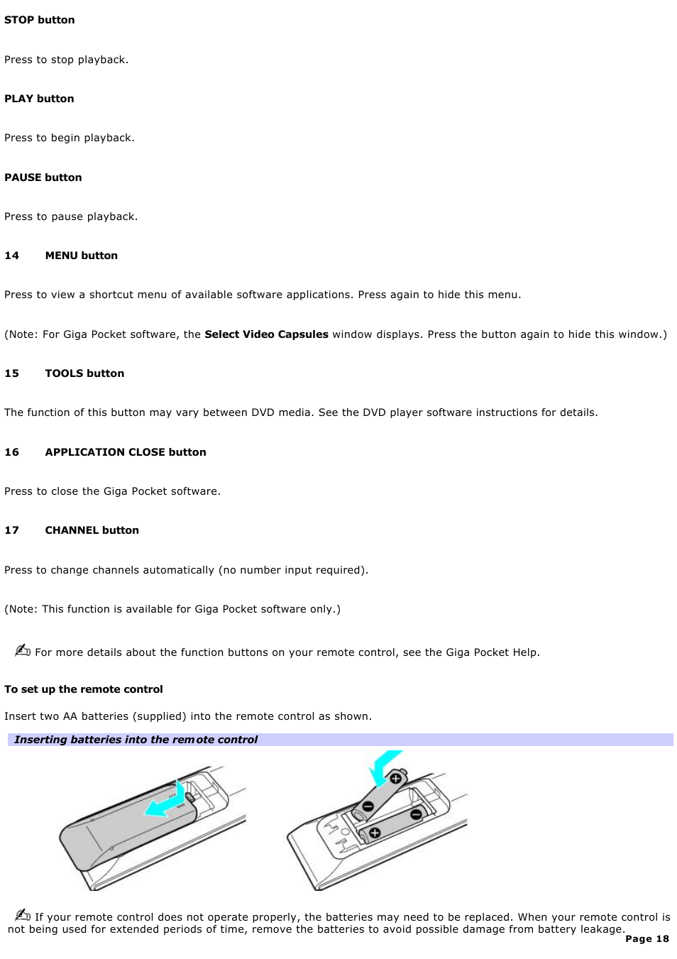 Sony PCV-RS400CG User Manual | Page 18 / 146