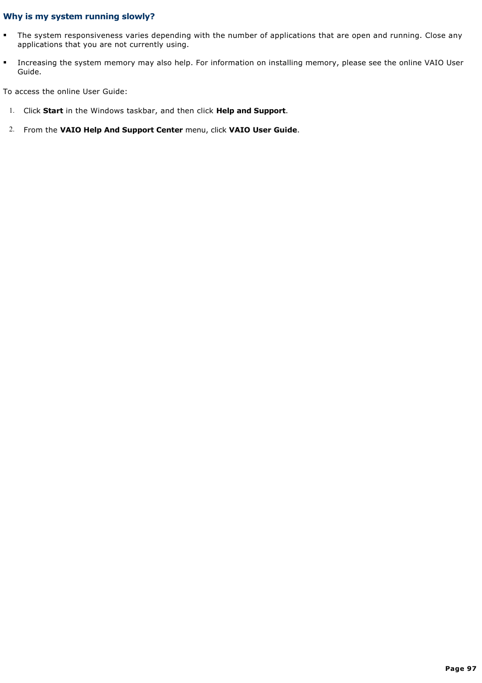 Why is my system running slowly | Sony PCV-RS400CG User Manual | Page 97 / 146