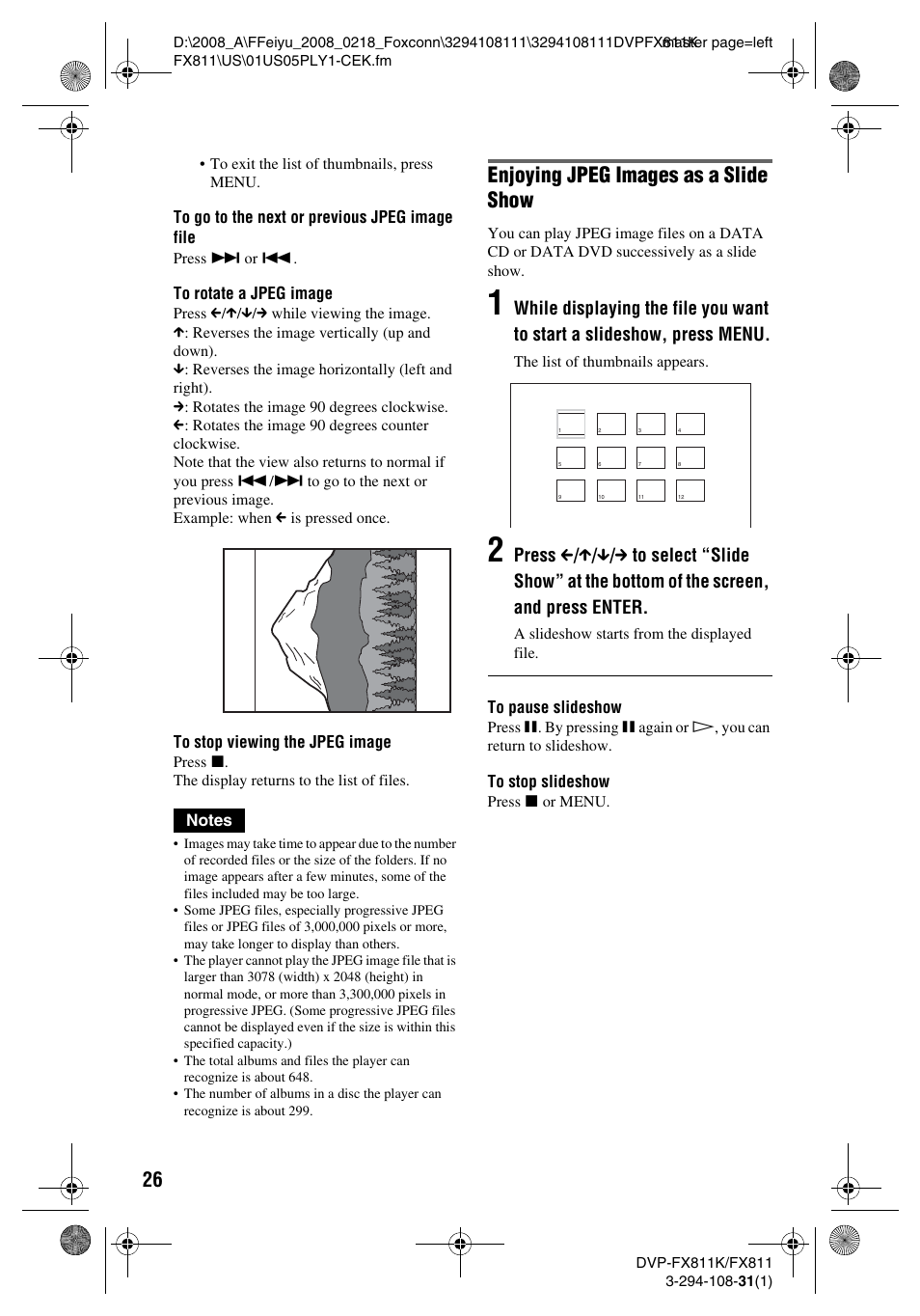 Enjoying jpeg images as a slide show | Sony DVP-FX811K User Manual | Page 26 / 60