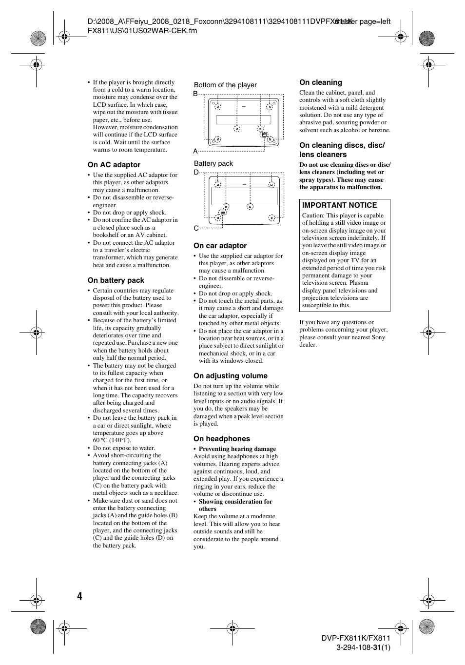 Sony DVP-FX811K User Manual | Page 4 / 60