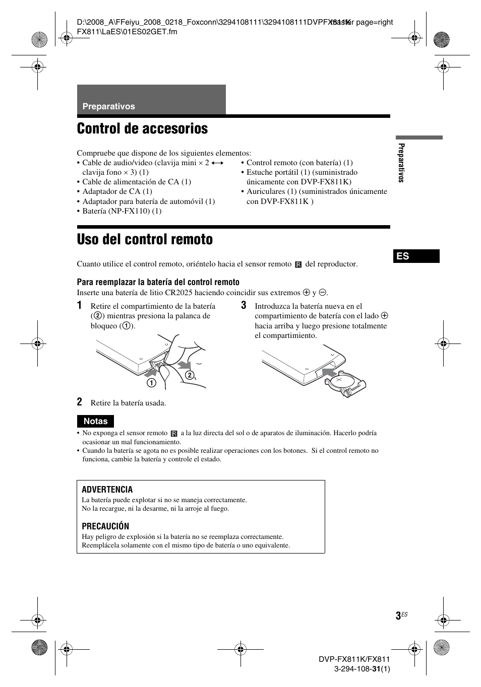 Control de accesorios, Uso del control remoto | Sony DVP-FX811K User Manual | Page 47 / 60