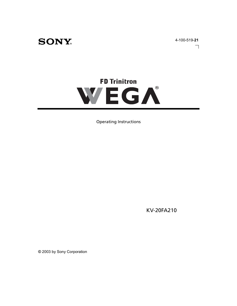 Sony WEGA  KV-20FA210 User Manual | 56 pages