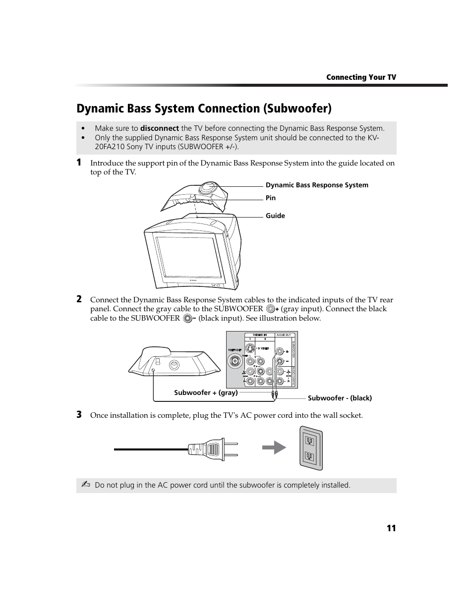 Dynamic bass system connection (subwoofer) | Sony WEGA  KV-20FA210 User Manual | Page 19 / 56
