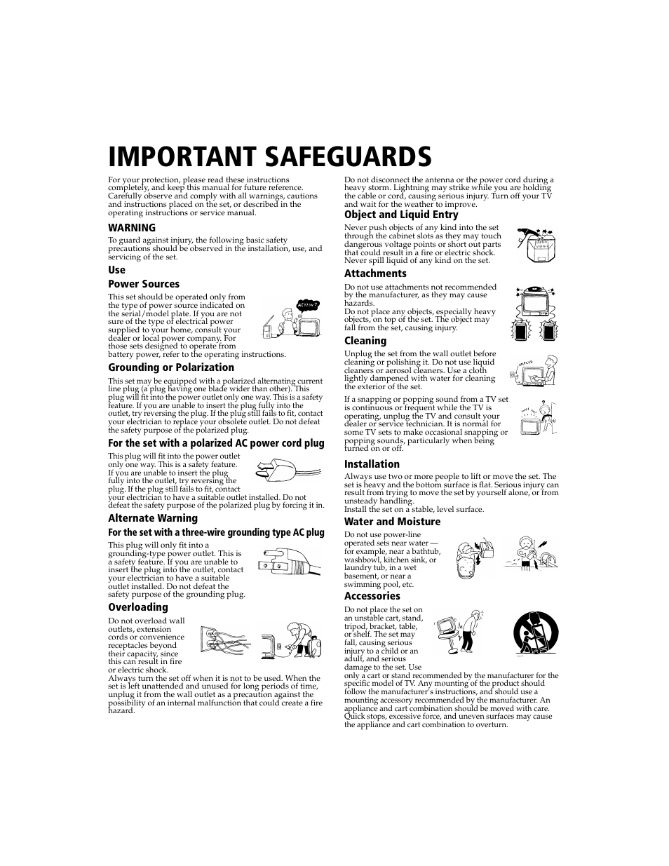 Warning, Installation, Important safeguards | Sony WEGA  KV-20FA210 User Manual | Page 4 / 56