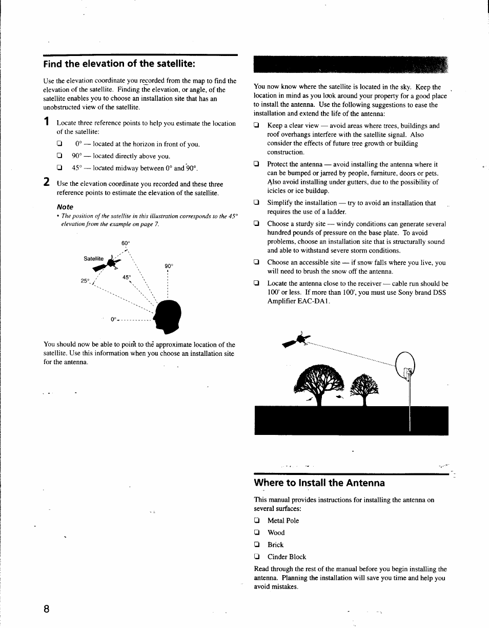 Find the elevation of the satellite, Where to install the antenna | Sony SAT-A3 User Manual | Page 102 / 116