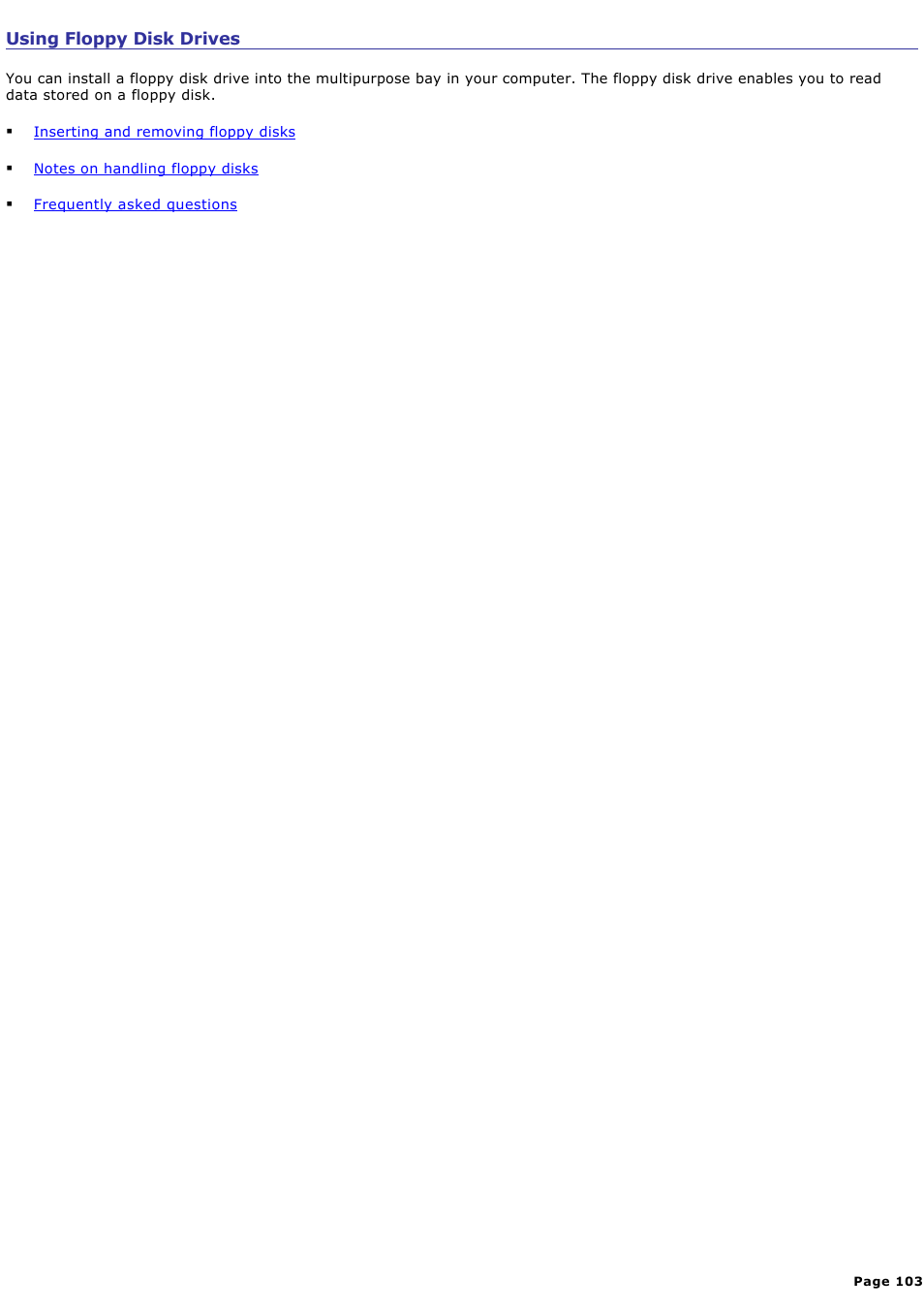 Using floppy disk drives | Sony PCG-NV200 User Manual | Page 103 / 187