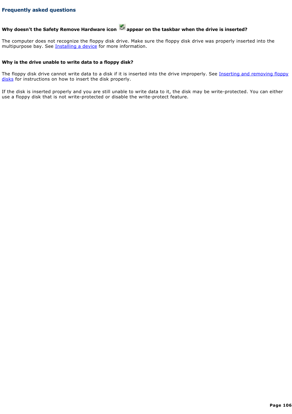 Frequently asked questions | Sony PCG-NV200 User Manual | Page 106 / 187