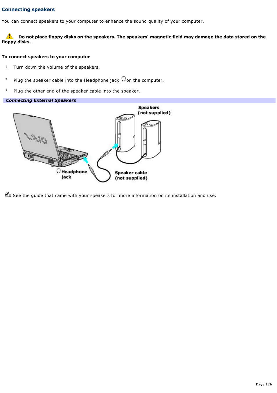 Connecting speakers | Sony PCG-NV200 User Manual | Page 126 / 187