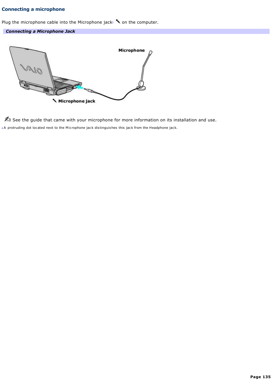 Connecting a microphone | Sony PCG-NV200 User Manual | Page 135 / 187