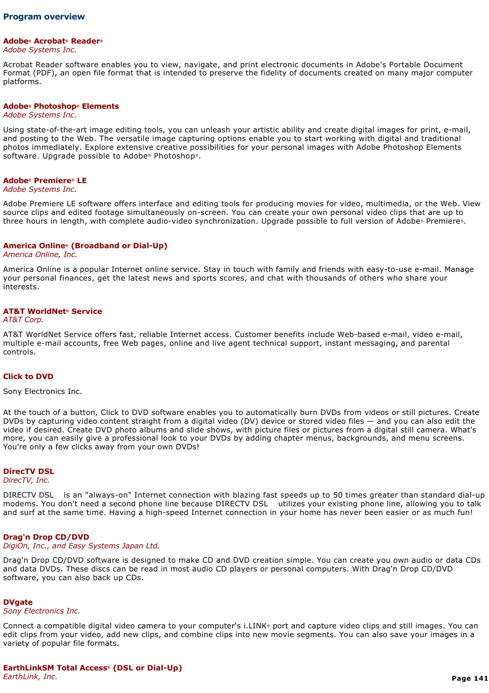 Program overview, Automatically. see | Sony PCG-NV200 User Manual | Page 141 / 187