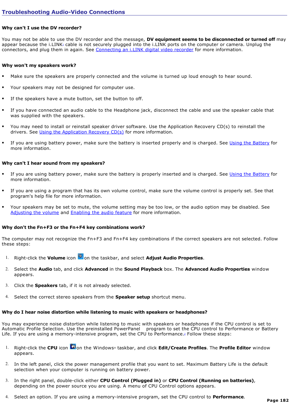 Troubleshooting audio-video connections | Sony PCG-NV200 User Manual | Page 182 / 187