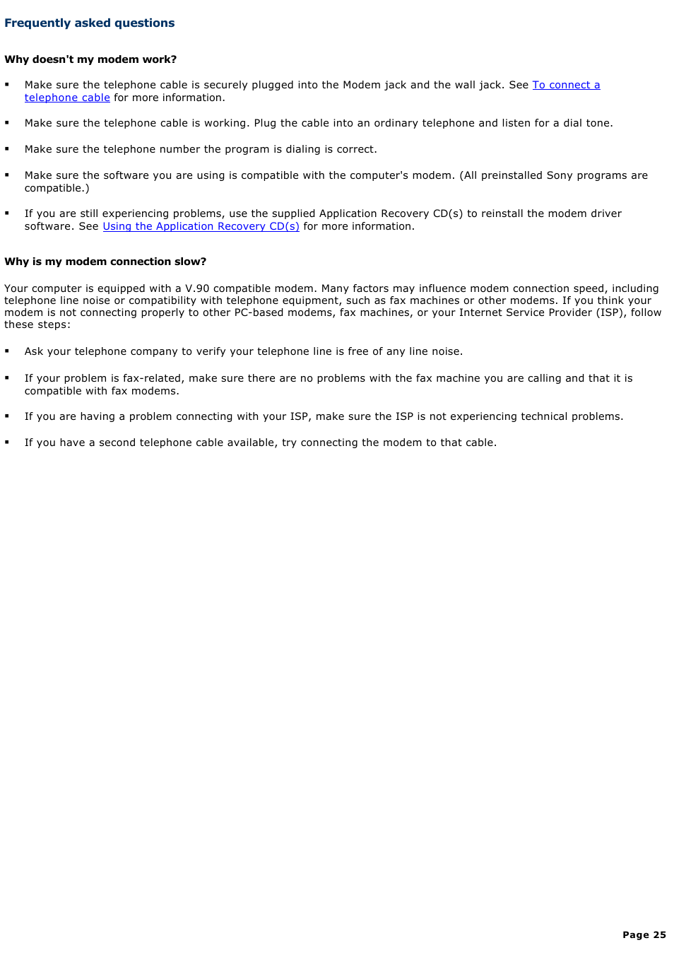 Frequently asked questions | Sony PCG-NV200 User Manual | Page 25 / 187
