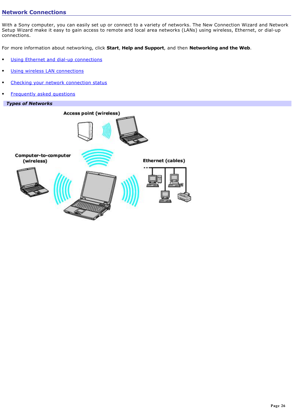 Network connections | Sony PCG-NV200 User Manual | Page 26 / 187