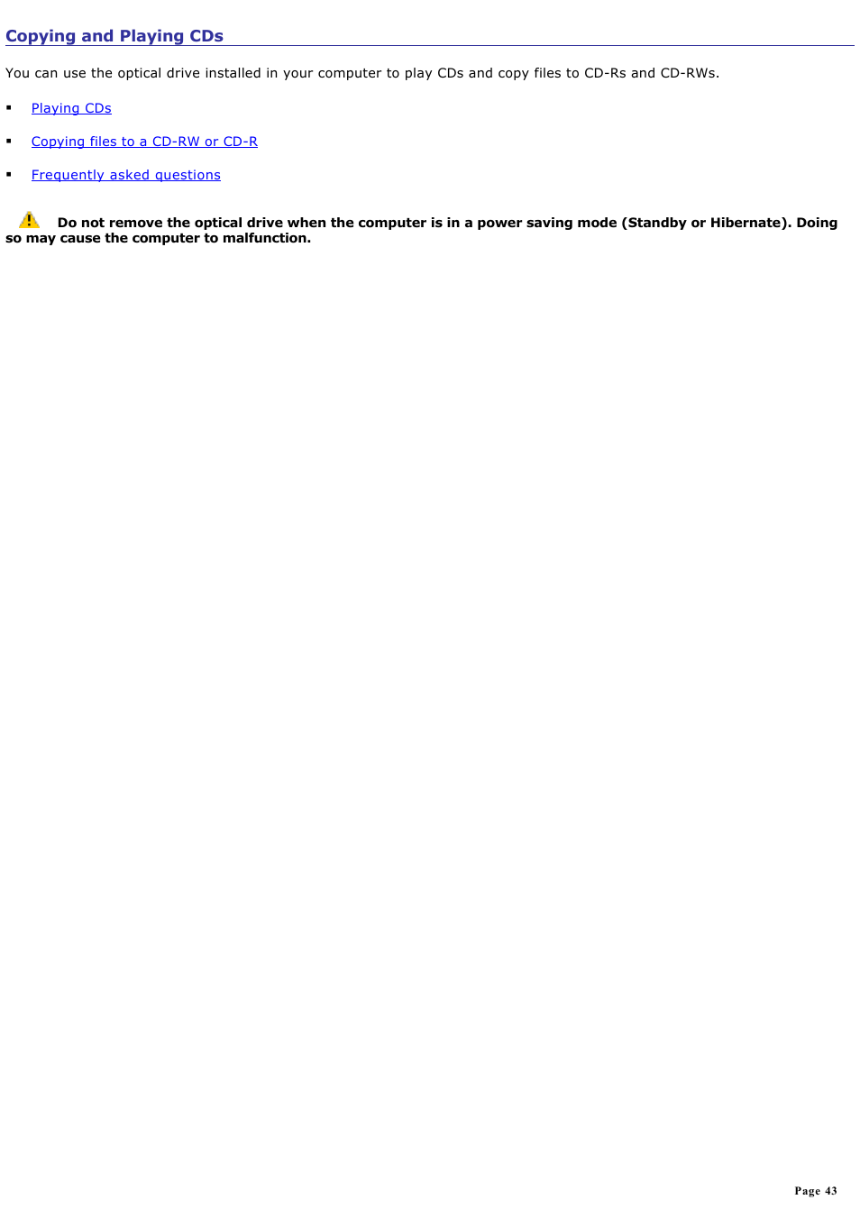 Copying and playing cds | Sony PCG-NV200 User Manual | Page 43 / 187