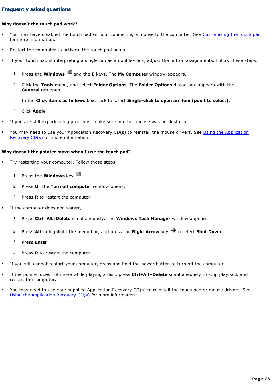 Frequently asked questions | Sony PCG-NV200 User Manual | Page 73 / 187