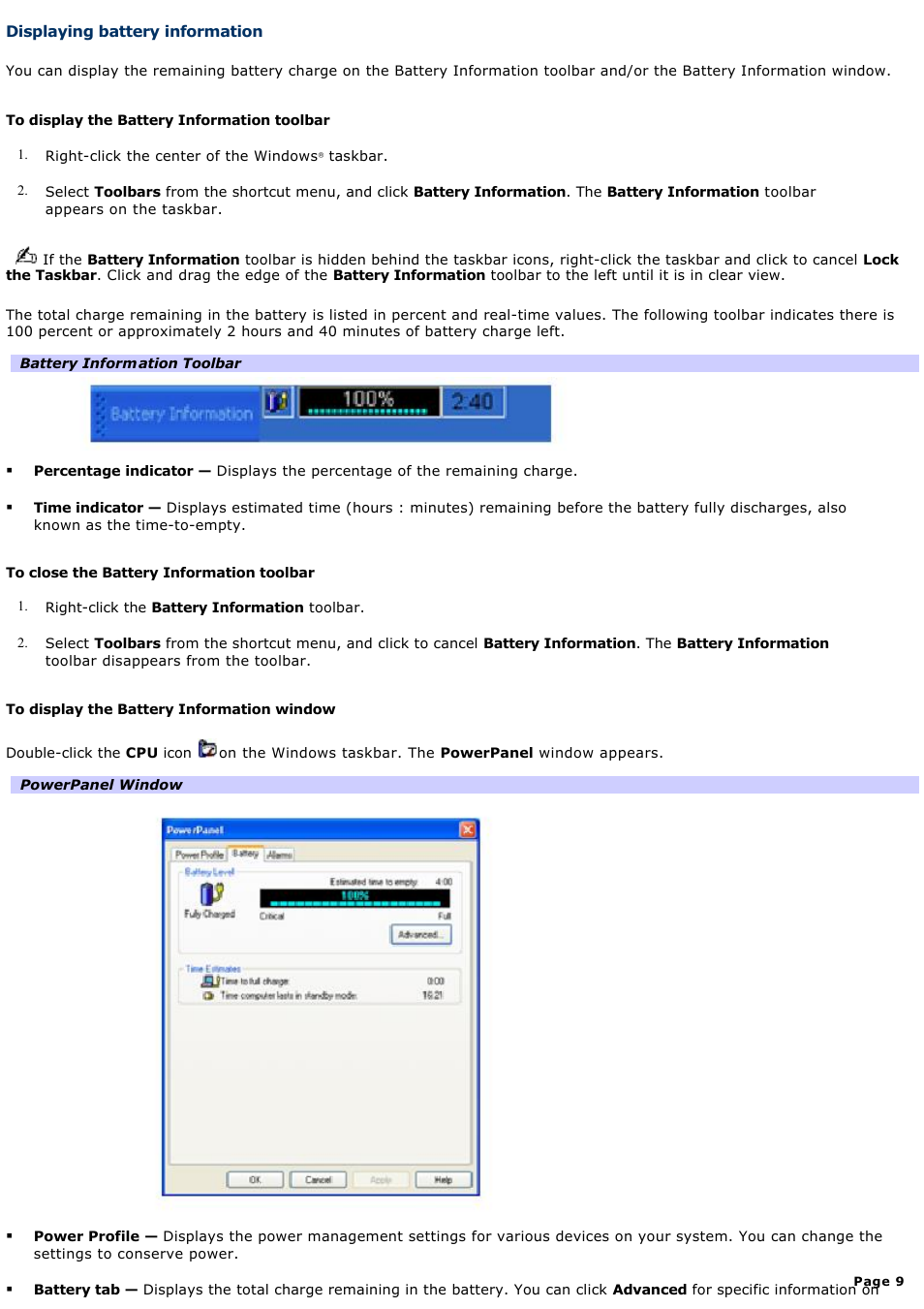 Displaying battery information | Sony PCG-NV200 User Manual | Page 9 / 187