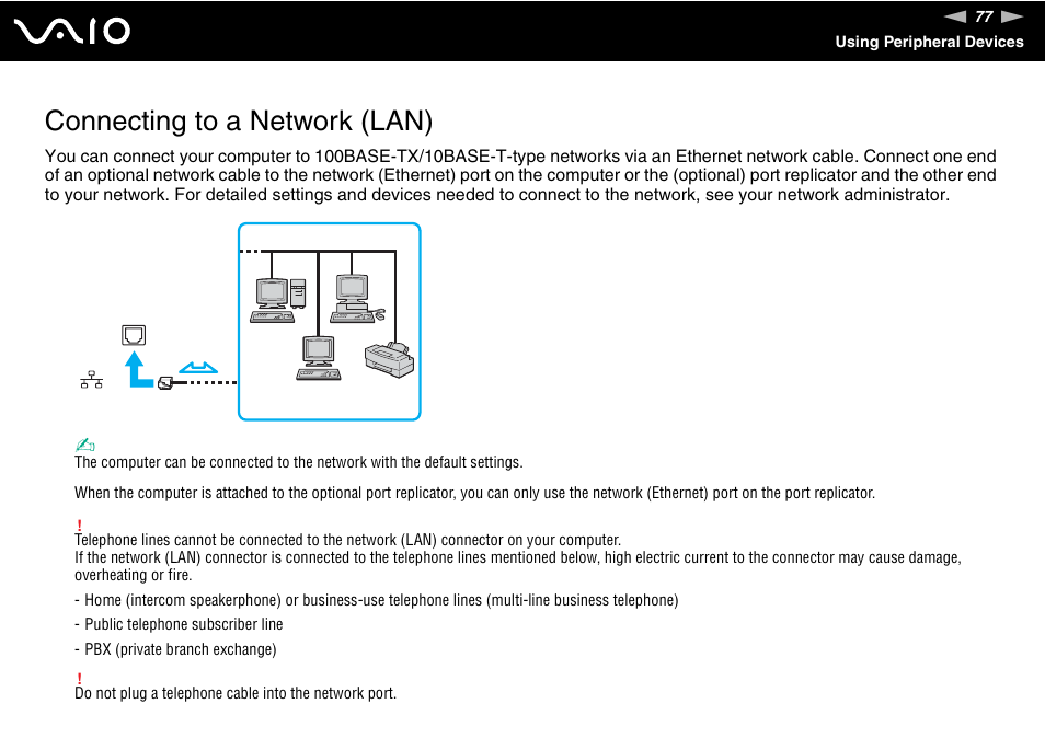 Connecting to a network (lan) | Sony VGN-S660P User Manual | Page 77 / 167