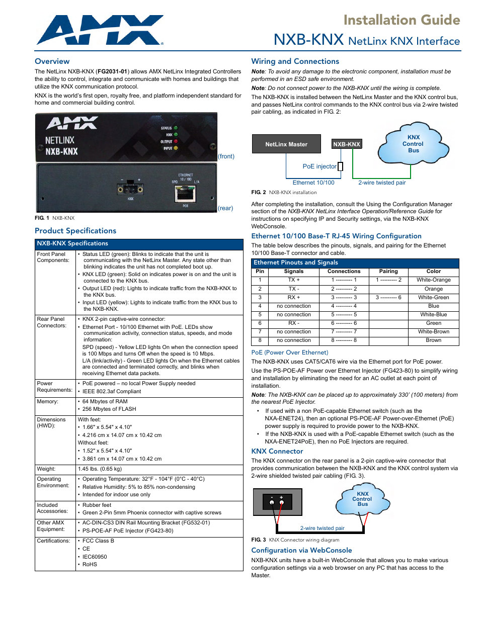 AMX NetLinx Interface NXB-KNX User Manual | 2 pages