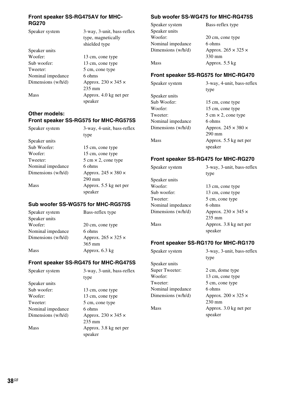 Sony MHC-GX555 User Manual | Page 38 / 44