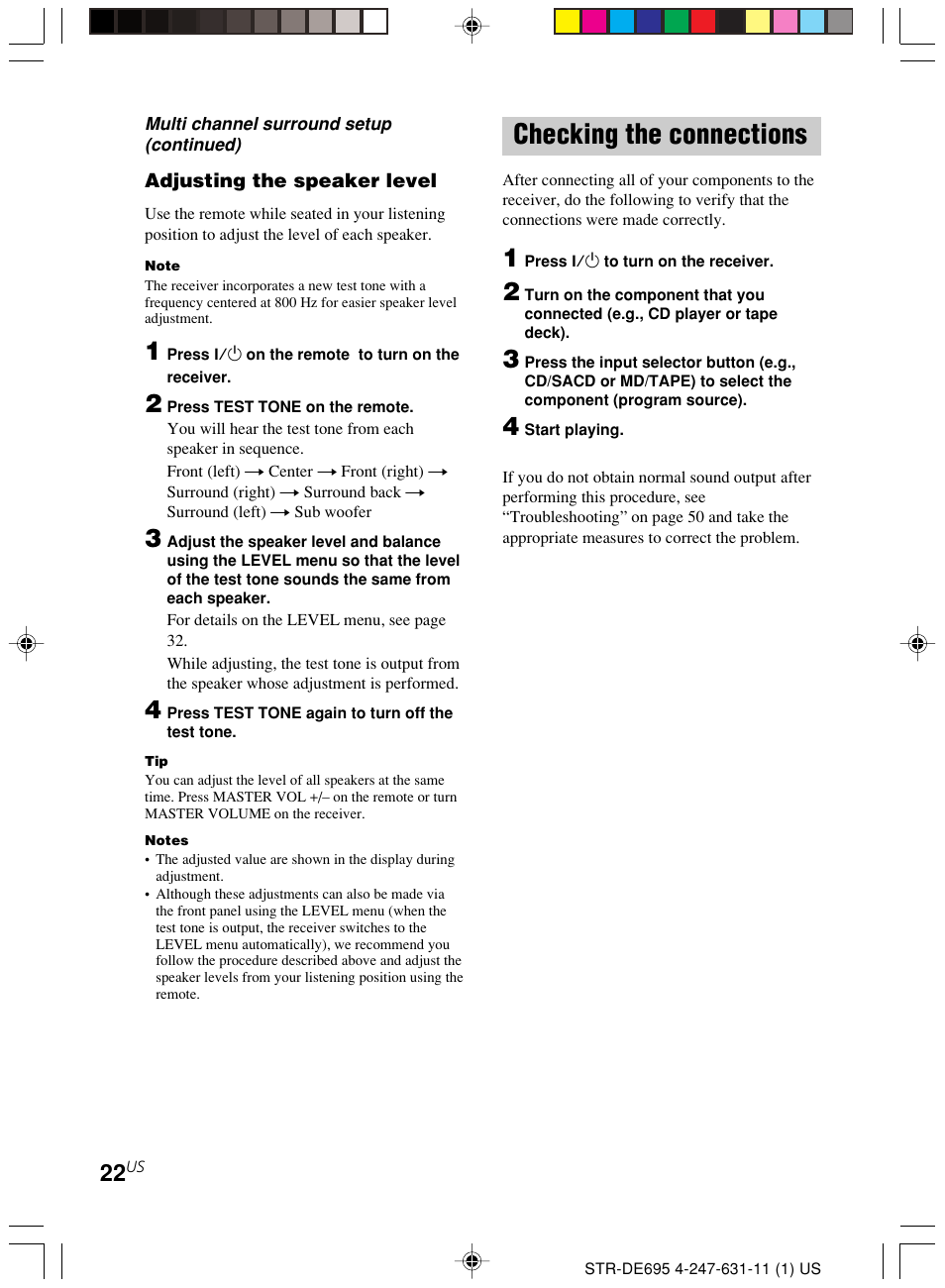 Checking the connections | Sony STR-DE695 User Manual | Page 22 / 60