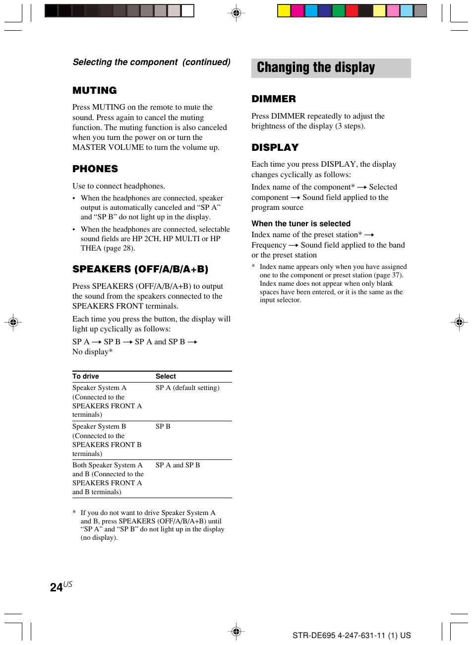 Changing the display | Sony STR-DE695 User Manual | Page 24 / 60