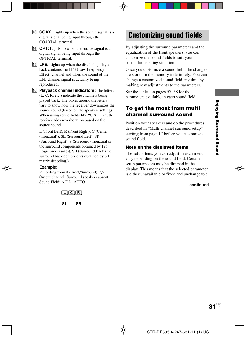 Customizing sound fields | Sony STR-DE695 User Manual | Page 31 / 60