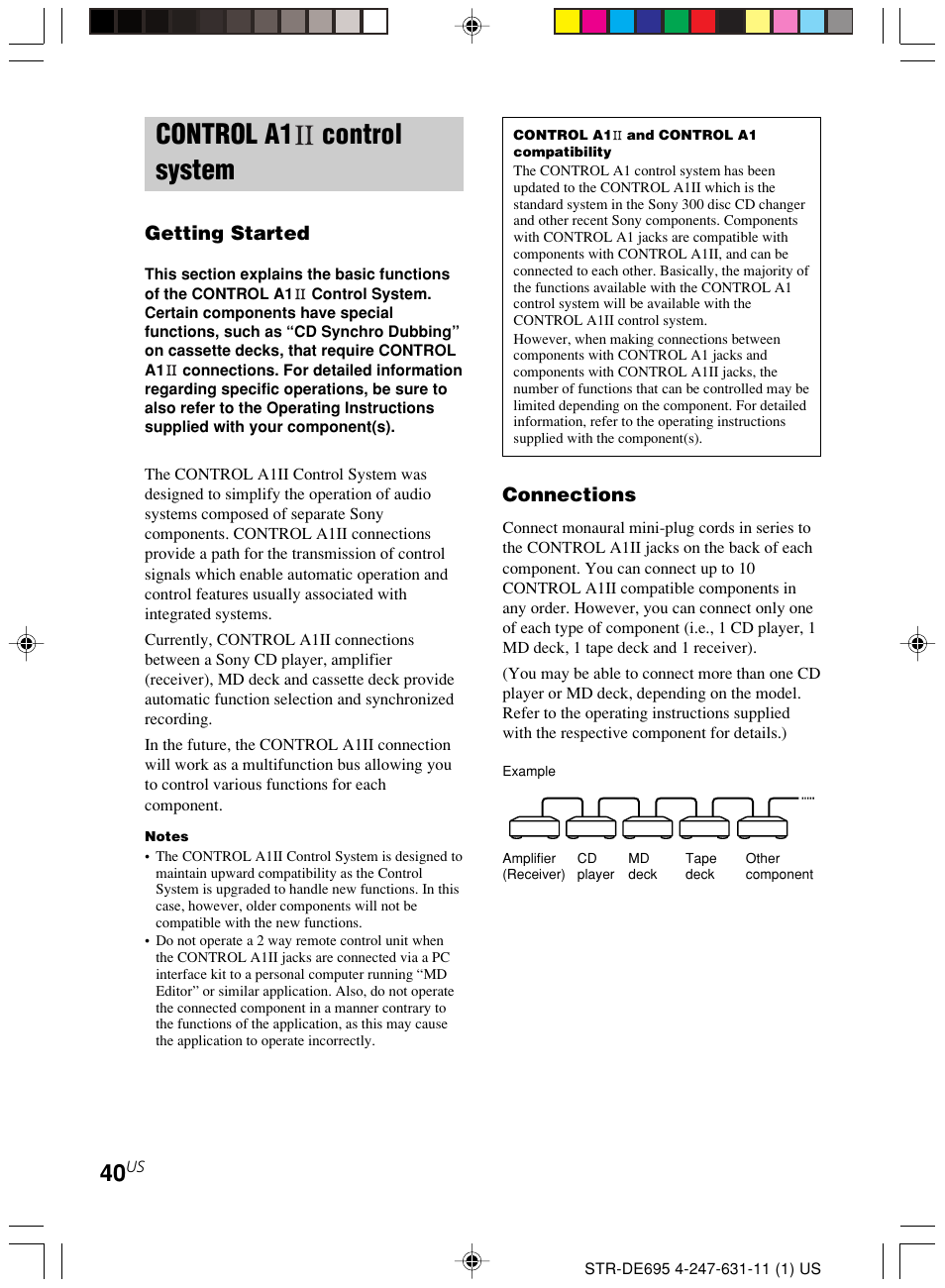 Control a1ii control system, Control a1 control system, Getting started | Connections | Sony STR-DE695 User Manual | Page 40 / 60