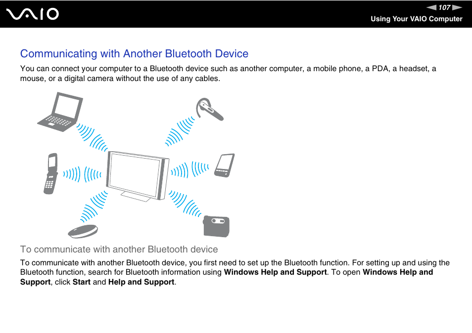 Communicating with another bluetooth device | Sony VGC-RT100Y User Manual | Page 107 / 220