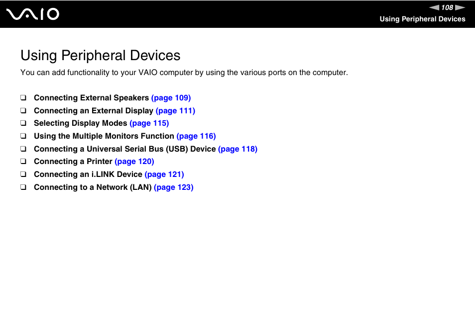 Using peripheral devices | Sony VGC-RT100Y User Manual | Page 108 / 220