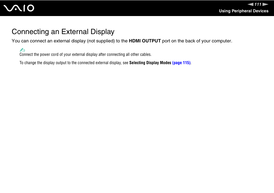 Connecting an external display | Sony VGC-RT100Y User Manual | Page 111 / 220