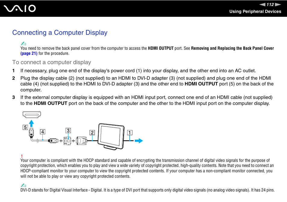 Connecting a computer display | Sony VGC-RT100Y User Manual | Page 112 / 220