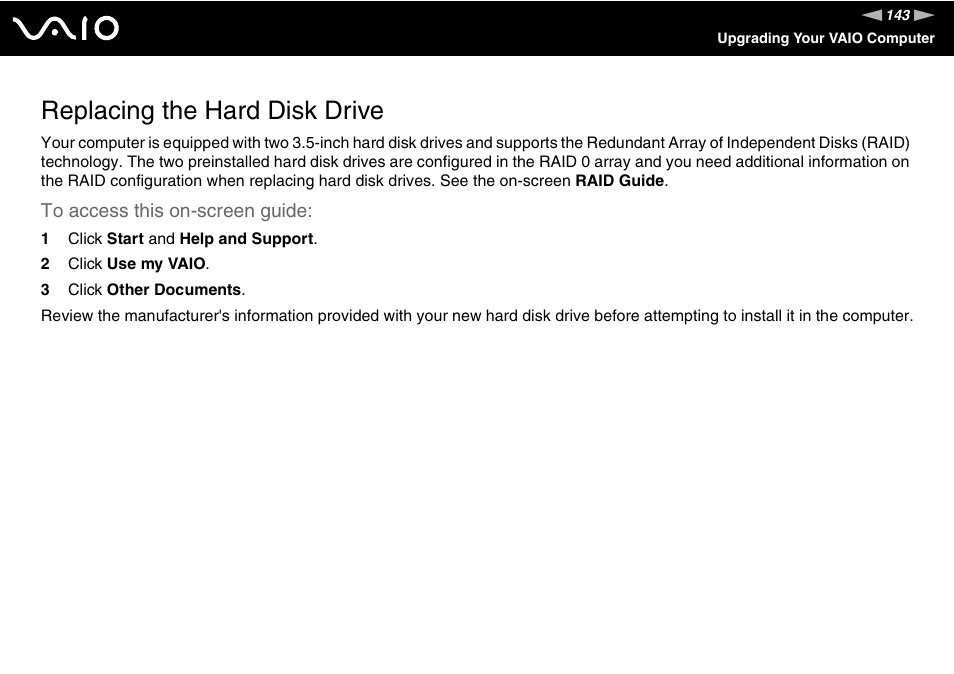 Replacing the hard disk drive | Sony VGC-RT100Y User Manual | Page 143 / 220