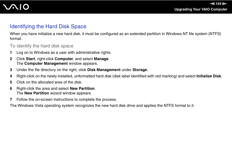 Identifying the hard disk space | Sony VGC-RT100Y User Manual | Page 154 / 220