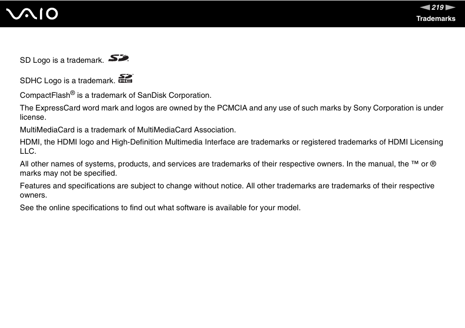 Sony VGC-RT100Y User Manual | Page 219 / 220