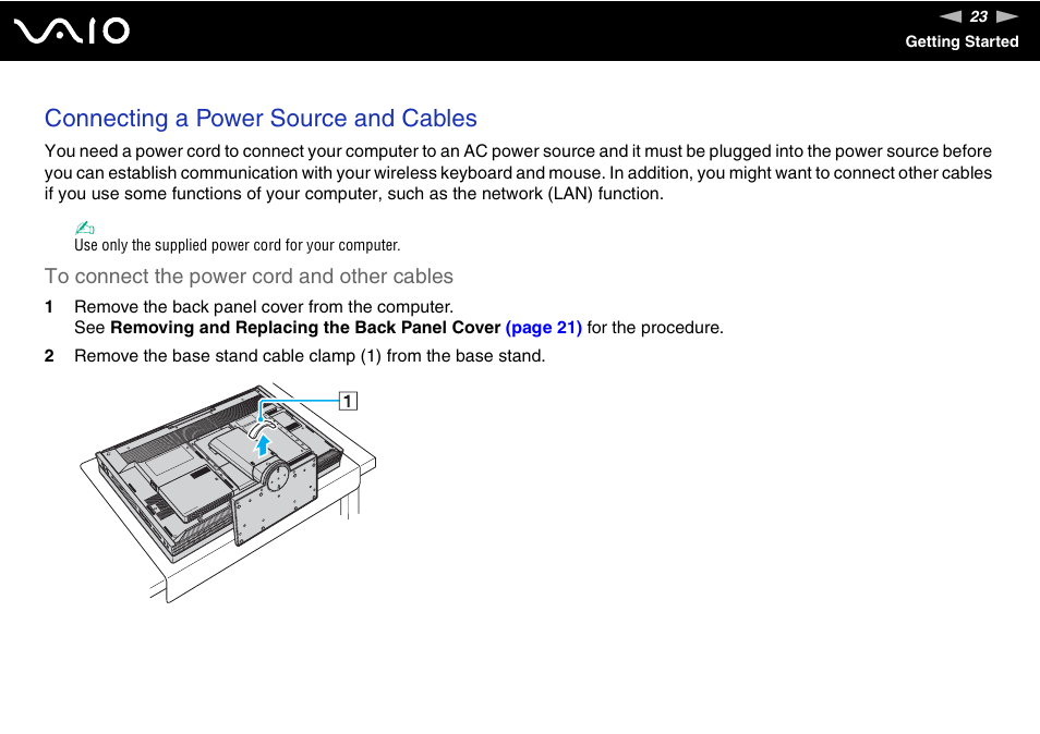 Connecting a power source and cables | Sony VGC-RT100Y User Manual | Page 23 / 220