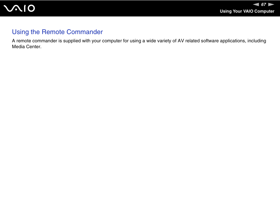 Using the remote commander | Sony VGC-RT100Y User Manual | Page 67 / 220