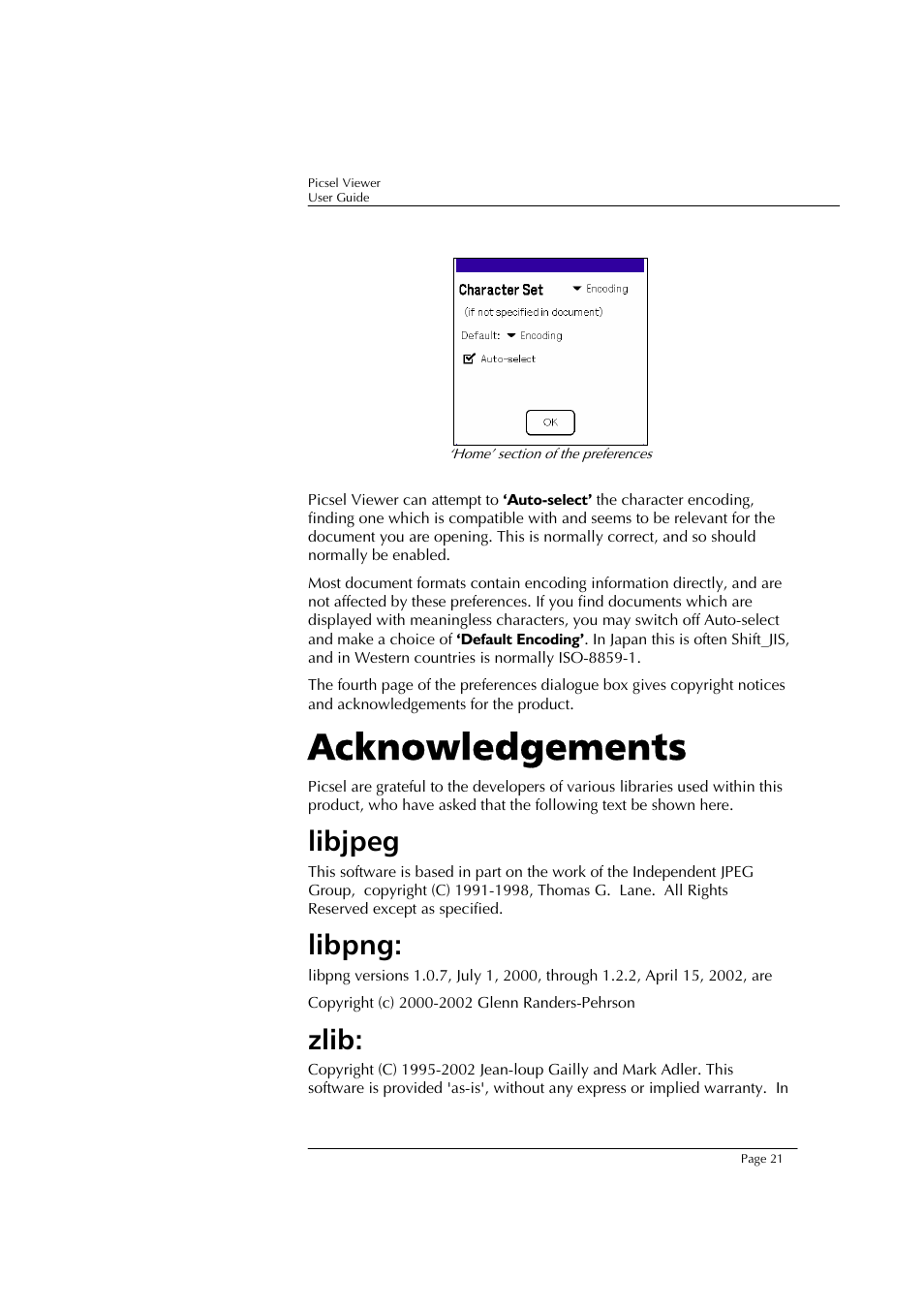 Acknowledgements, Libjpeg, Libpng | Zlib | Sony PEG-TJ37 User Manual | Page 21 / 24