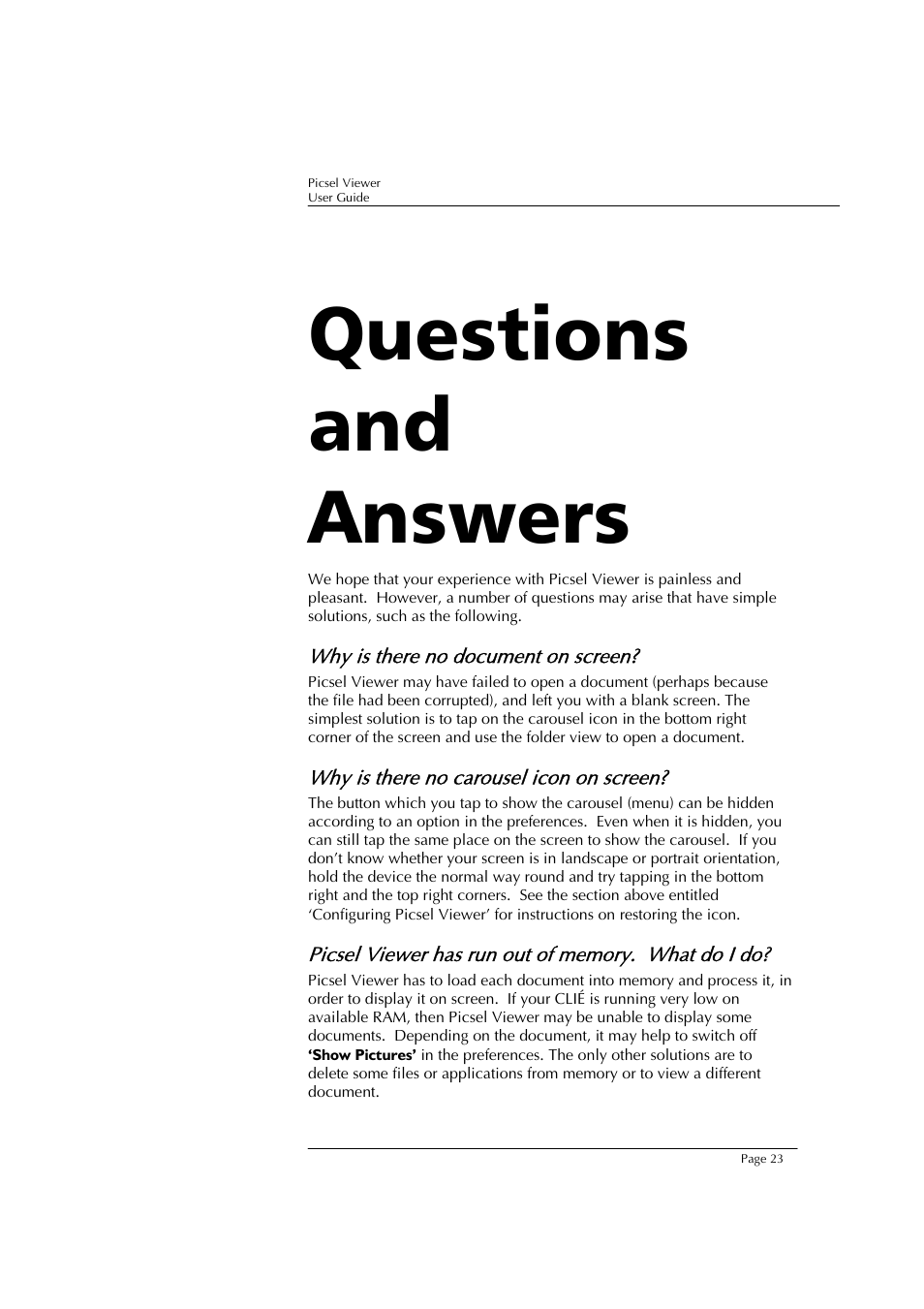 Questions and answers | Sony PEG-TJ37 User Manual | Page 23 / 24