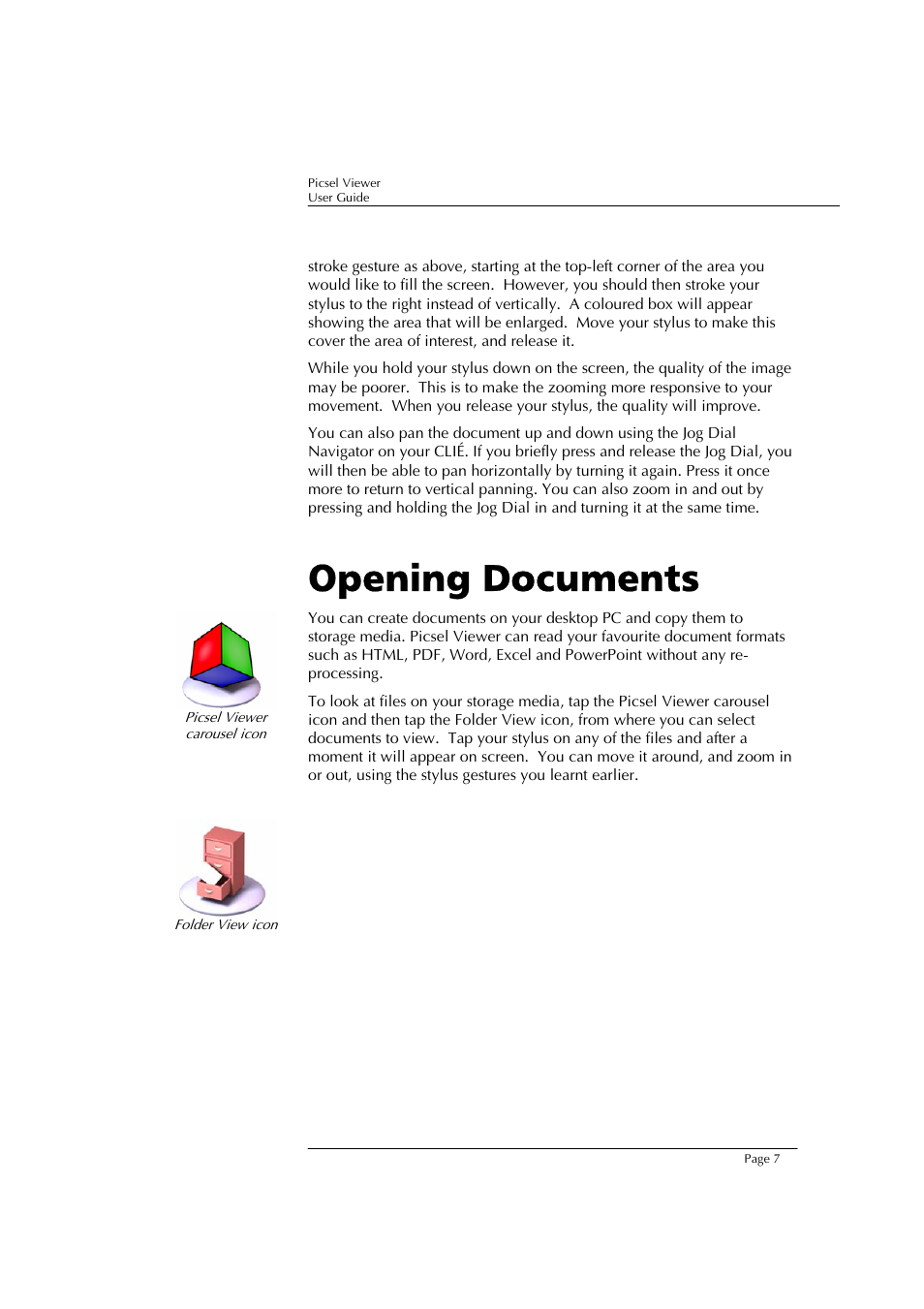 Opening documents | Sony PEG-TJ37 User Manual | Page 7 / 24