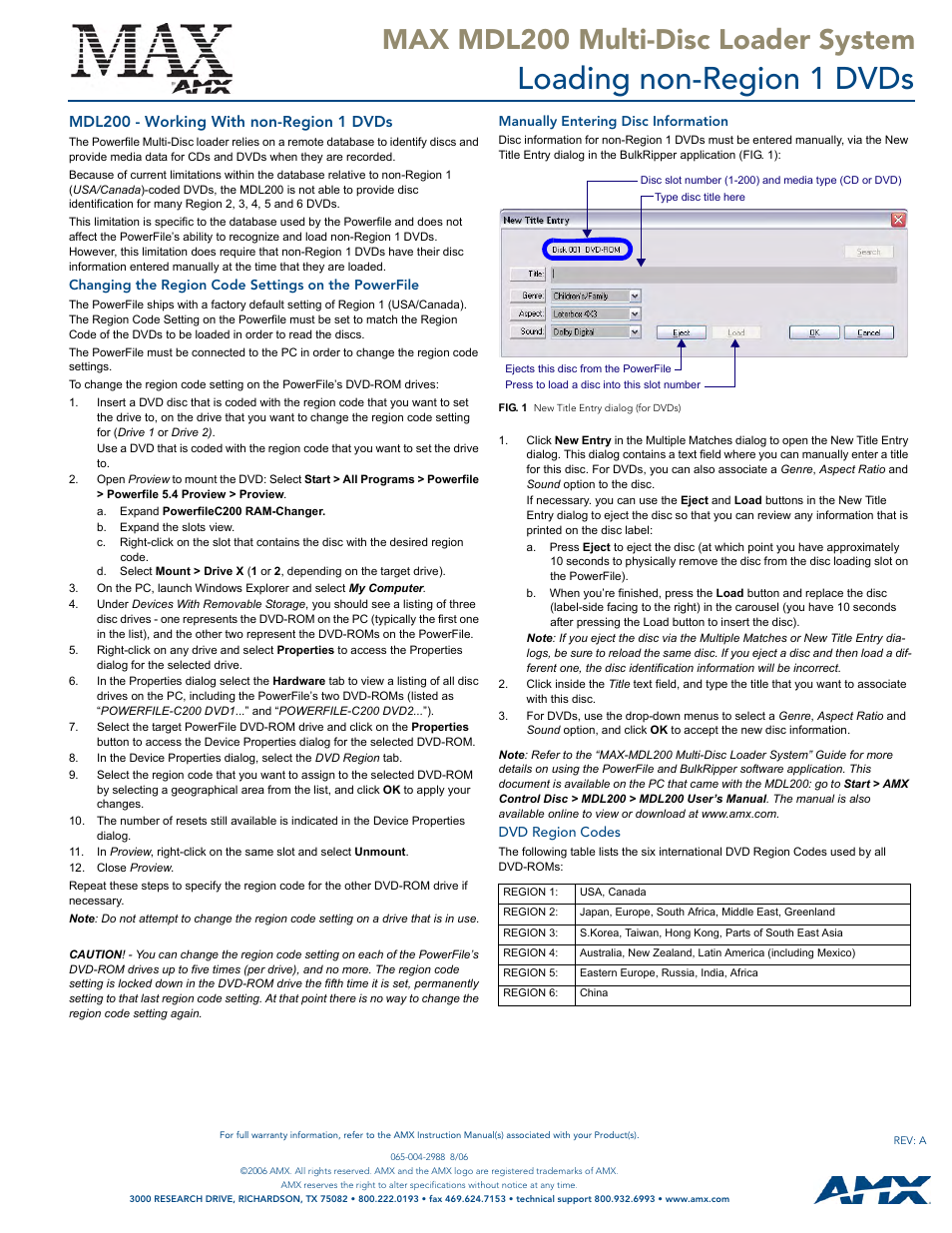 AMX Multi-Disc Loader System MAX MDL200 User Manual | 1 page