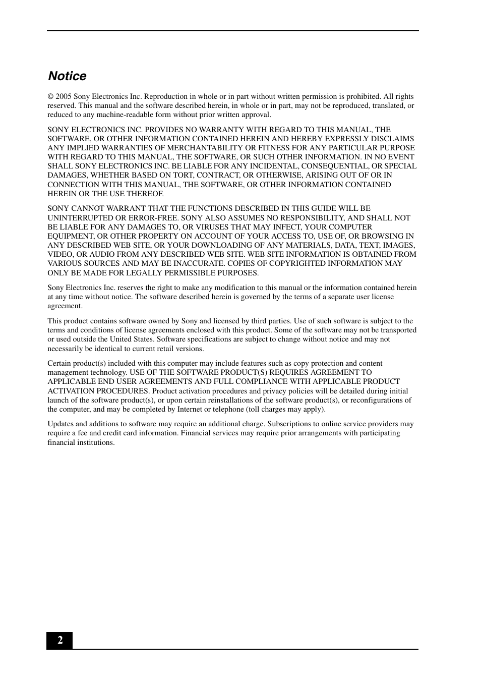Notice | Sony VGN-AX570G User Manual | Page 2 / 12