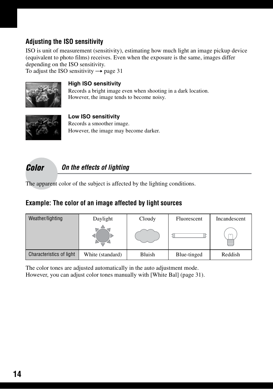 Color | Sony DSC-S500 User Manual | Page 14 / 96